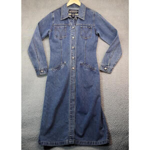 Squeeze Y2K Denim Trench Coat Duster Work Medium Jean Jacket